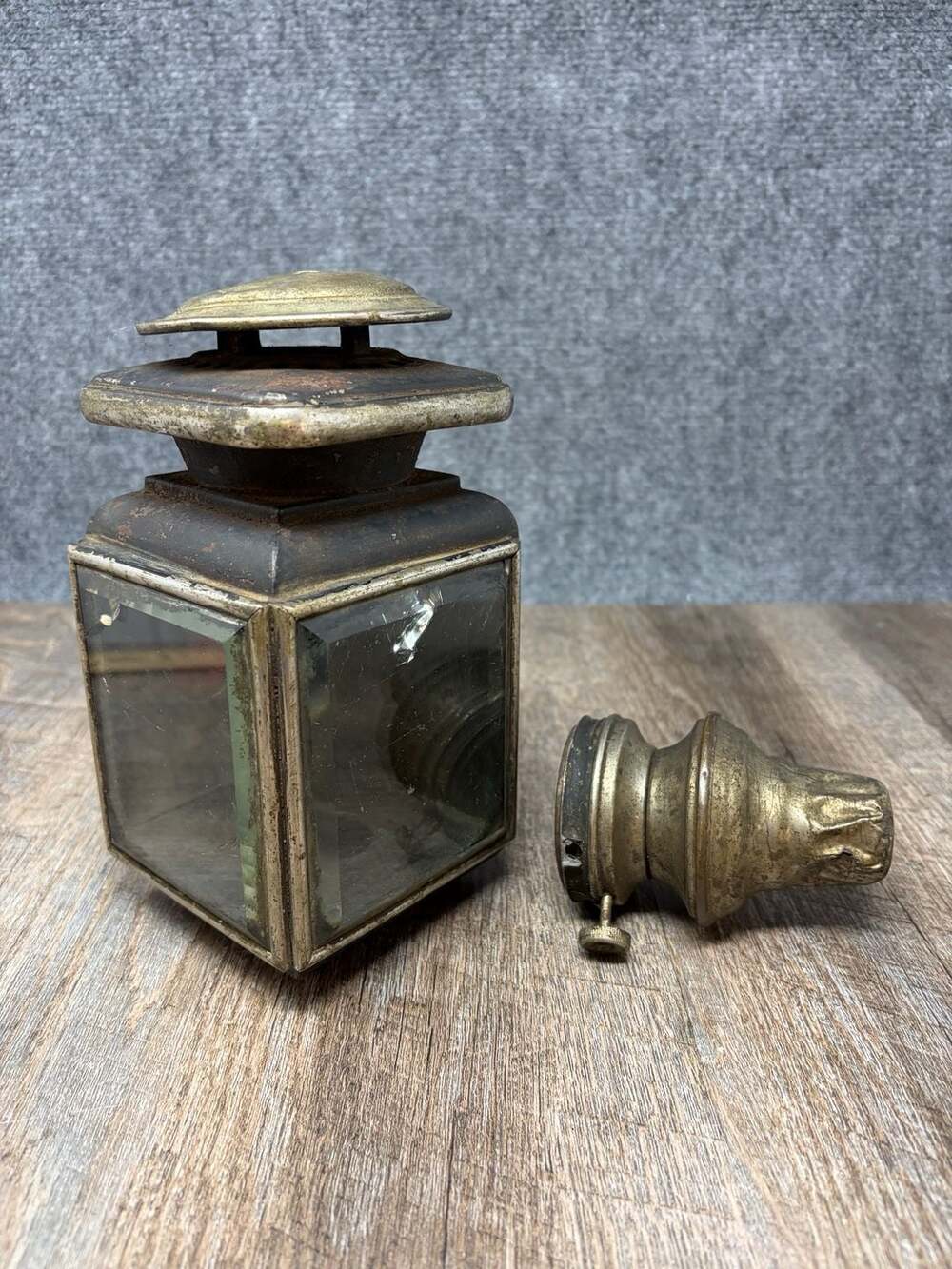 Antique Carriage Lamp Lantern With Beveled Glass and Red Jewel oil res for resto